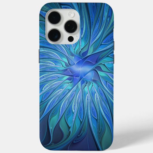 ブルーフラワーファンタジーパターン、抽象芸術フラクタル芸術 Case-Mate iPhoneケース (裏面)