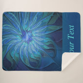 ブルーフラワーファンタジーパターン、文字抽象芸術フラクタル シェルパブランケット (正面(横))