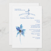 ブルーフラワーファーストホーリーコミュニオン招待状 招待状 (正面/裏面)
