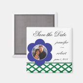 ブルーフラワーフォトフレーム日付の保存 マグネット (正面/裏面)