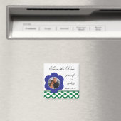 ブルーフラワーフォトフレーム日付の保存 マグネット (インサイチュ (食洗機))