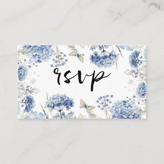 ブルーフラワーフレーム伝統的ウェディングRSVP エンクロージャーカード (裏面)