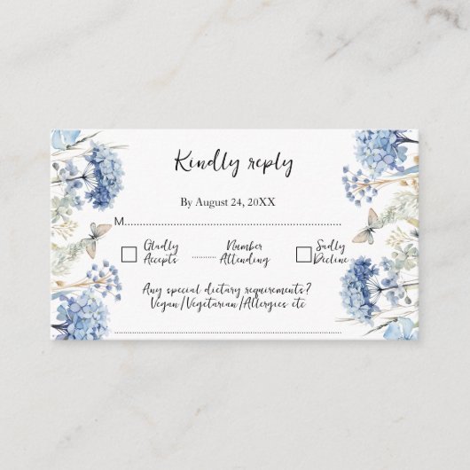 ブルーフラワーフレーム伝統的ウェディングRSVP エンクロージャーカード (正面)