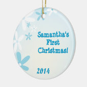 ブルーフラワーフローラスリパーソナライズされたー名オーナメント セラミックオーナメント (左)