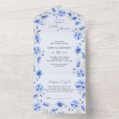 ブルーフラワーブックリクエストおむつラッフルベビーシャワー オールインワン招待状 (内側)