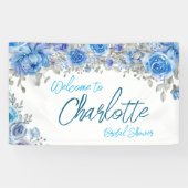  ブルーフラワーブライダルシャワーラージ パーティーサインバナー 横断幕 (横)