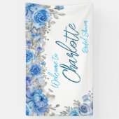  ブルーフラワーブライダルシャワーラージ パーティーサインバナー 横断幕 (縦)