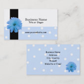 ブルーフラワーブラックリボンデザイン 名刺 (正面/裏面)