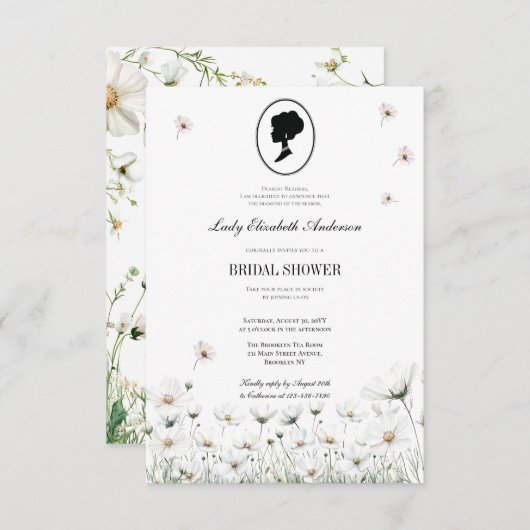 ブルーフラワーブリジガートンテーマティーリージェンシー 招待状 (正面/裏面)