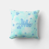 ブルーフラワーブロッサムウォーターカラーフローラルパターン クッション (正面)