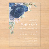 ブルーフラワーブーケヌエストラボダスペインの結婚ズ アクリル招待状 (正面)