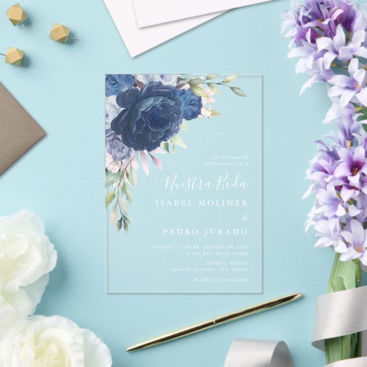 ブルーフラワーブーケヌエストラボダスペインの結婚ズ アクリル招待状 (インサイチュ (ウェディング))