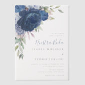 ブルーフラワーブーケヌエストラボダスペインの結婚ズ ベラム紙招待状 (正面)