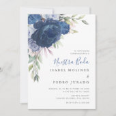 ブルーフラワーブーケヌエストラボダスペインの結婚ズ 招待状 (正面)