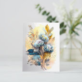 ブルーフラワーブーケ葉書 ポストカード (スタンド正面)