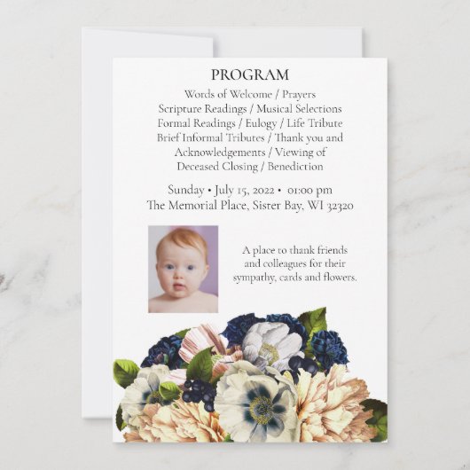 ブルーフラワーブーケ葬儀記念プログラム 招待状 (裏面)