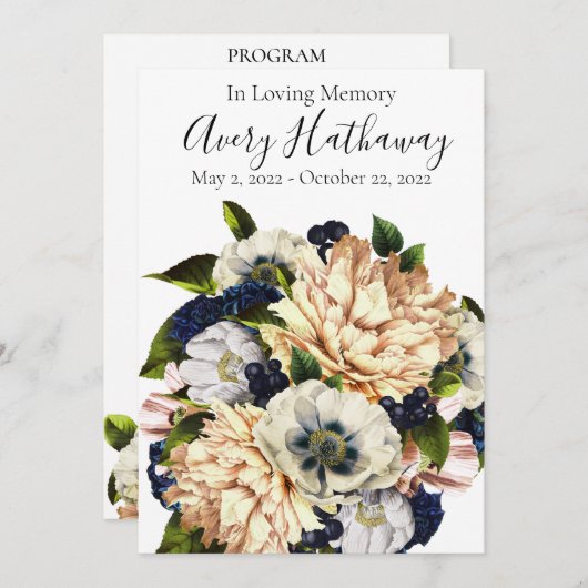 ブルーフラワーブーケ葬儀記念プログラム 招待状 (正面/裏面)