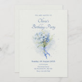 ブルーフラワーブーケ誕生日 招待状 (正面/裏面)