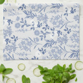 ブルーフラワーボタニカル絵画ズ キッチンタオル (折り畳み)