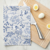 ブルーフラワーボタニカル絵画ズ キッチンタオル (四つ折り)