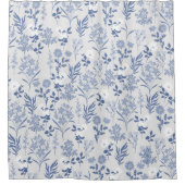 ブルーフラワーボタニカル絵画ズ シャワーカーテン (正面)