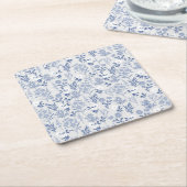 ブルーフラワーボタニカル絵画ズ スクエアペーパーコースター (アングル)