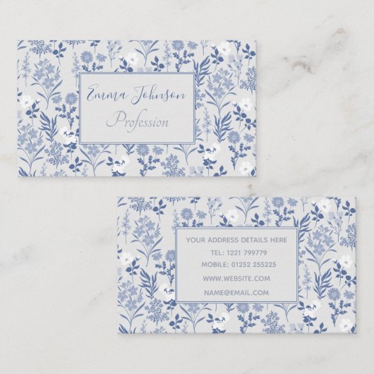 ブルーフラワーボタニカル絵画ズ 名刺 (正面/裏面)