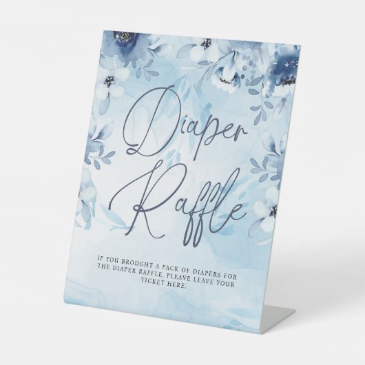 ブルーフラワーボーイ赤ちゃんシャワーおむつラッフル 台座サイン (正面)