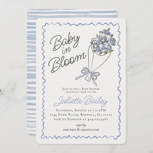ブルーフラワーマーケットファームベビーシャワー招待状 招待状 (正面/裏面)