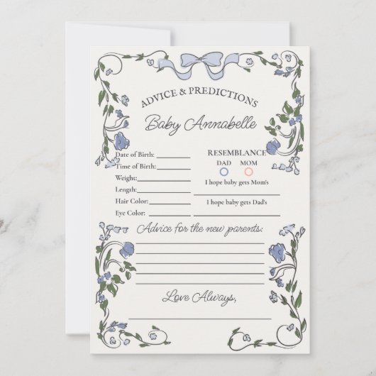 ブルーフラワーマーケットフレッシュフローラアドバイスベビー 招待状 (正面)