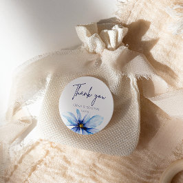 ブルーフラワーミニマリスト水彩ありがとう ラウンドシール