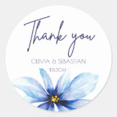 ブルーフラワーミニマリスト水彩ありがとう ラウンドシール (正面)