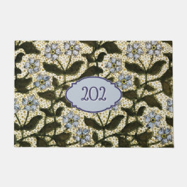 ブルーフラワーモザイクヴィンテージ植物体 – 番号を追加 ドアマット