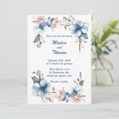 ブルーフラワーライン：パーソナライズされた結婚式招待状 招待状 (スタンド正面)