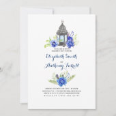 ブルーフラワーランタンウォーターカラー婚約パーティ 招待状 (正面)