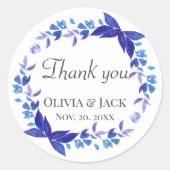 ブルーフラワーリースありがとう結婚式の引き出物シール ラウンドシール (正面)
