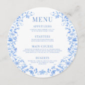 ブルーフラワーリース結婚ラウンドのメニューカードプレート メニュー (正面)