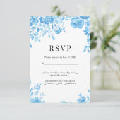 ブルーフラワーレトロフローラ結婚式RSVP 出欠カード (スタンド正面)