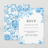 ブルーフラワーレトロフローラ結婚式RSVP 出欠カード (正面/裏面)