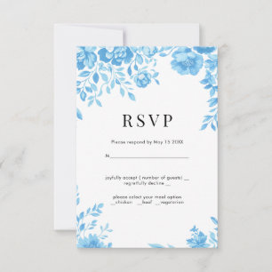 ブルーフラワーレトロフローラ結婚式RSVP 出欠カード