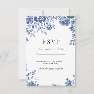 ブルーフラワーレトロフローラ結婚式RSVP 出欠カード