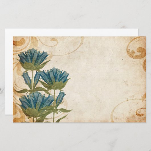 ブルーフラワーヴィンテージウェディング 便箋 (正面/裏面)