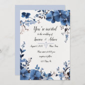 ブルーフラワー王室のズ結婚式招待状 招待状 (正面/裏面)
