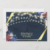 ブルーフラワー素朴金ゴールドウッドストリングライツ結婚ズ サンキューカード (裏面)