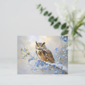 ブルーフラワー絵を描ズのフクロウ ポストカード (スタンド正面)