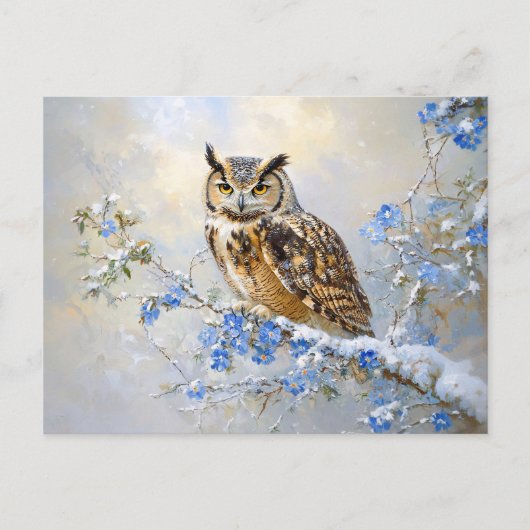 ブルーフラワー絵を描ズのフクロウ ポストカード (正面)