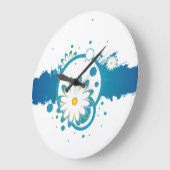 ブルーフラワー絵を描プスプラッシュウォール時計 ラージ壁時計 (傾斜)