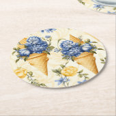 ブルーフラワー&アイスクリーム ラウンドペーパーコースター (アングル)