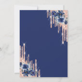 ブルーフラワー グリッター ドリップ ローズゴールド 80周年 招待状 (裏面)