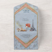 ブルーフランスのに住む国を受け入淡い色のれる オールインワン招待状 (外側)